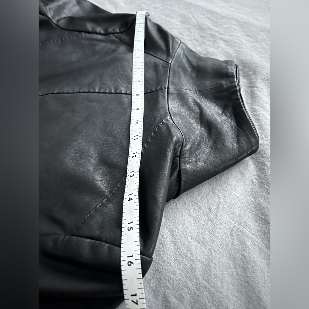 Vince Scuba Leather & Stretch Wool Panel Black Motto Jacket Womens L 8 - Picture 14 of 17